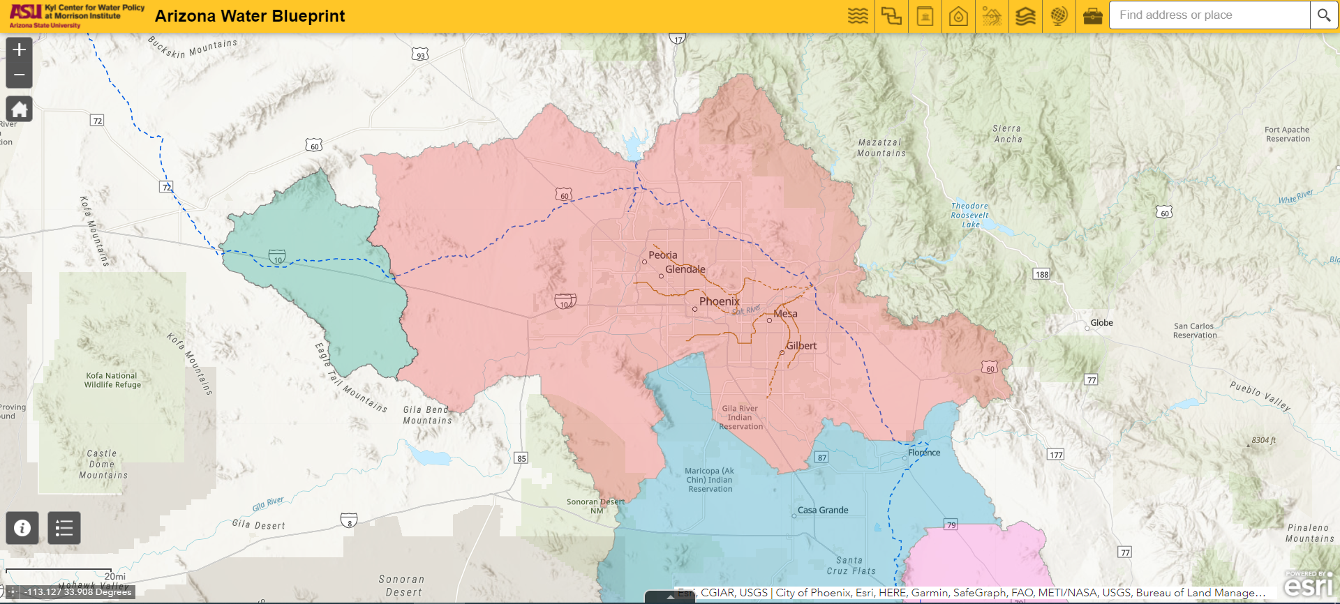 screen shot of arizona water blueprint map