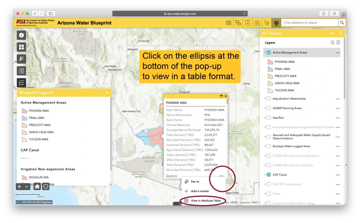 Screenshot of blueprint viewer showing how to view the attribute table to compare data
