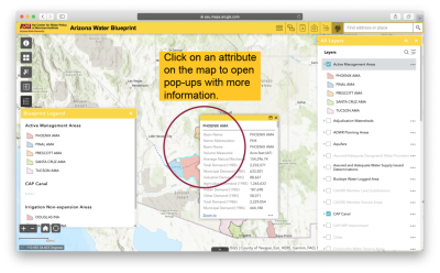 Screenshot of blueprint viewer showing how to click on an attribute on the map to open additional information